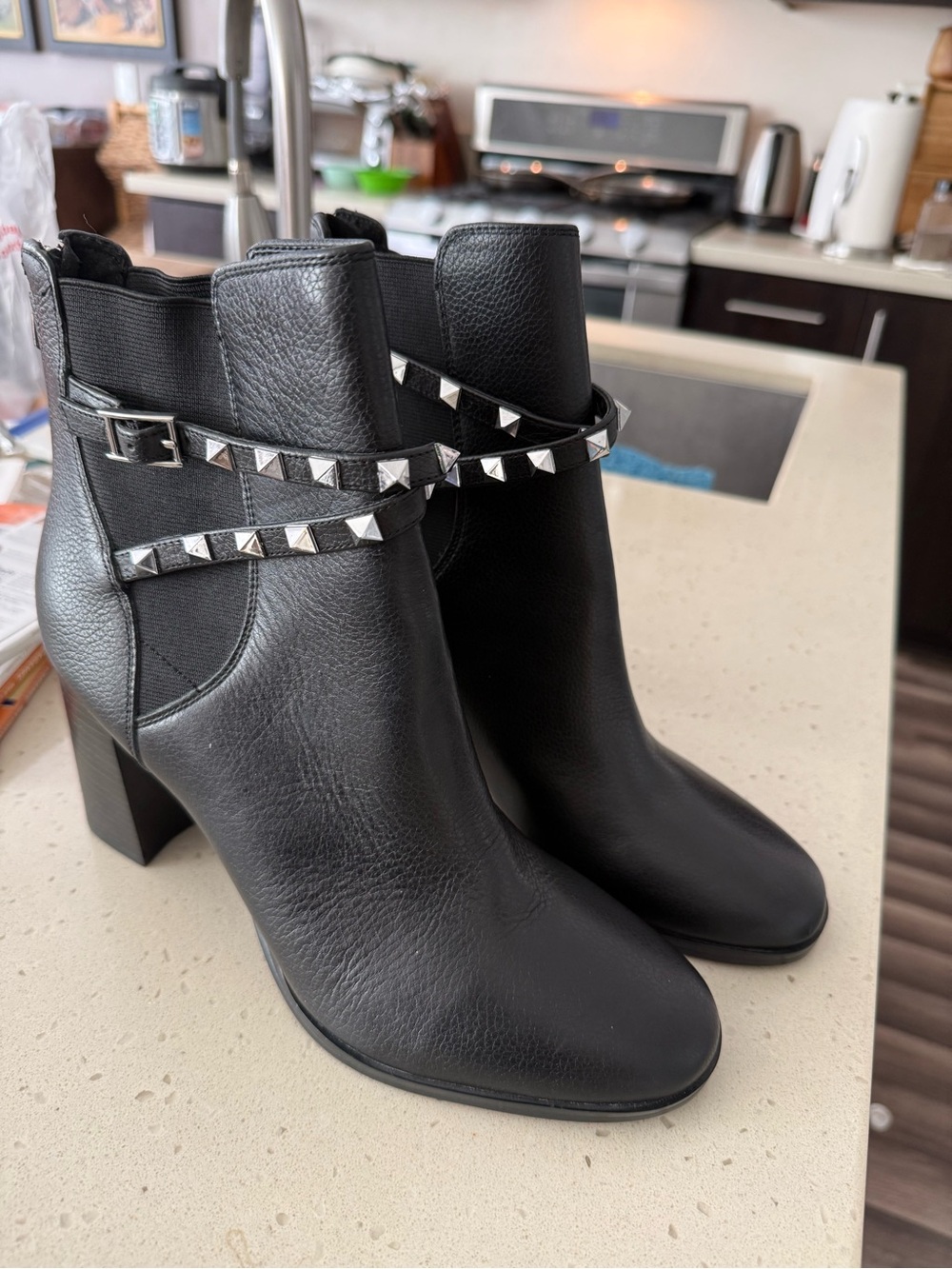 Nine West Black Leather Studded Strap Ankle Booties